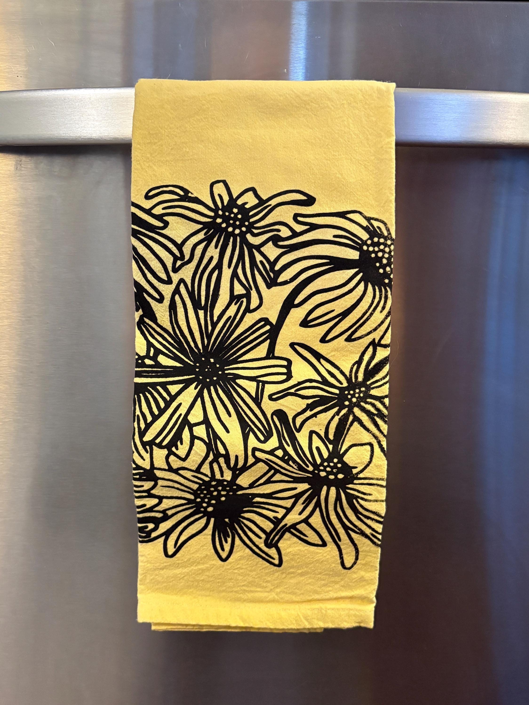 Coneflowers and Black-Eyed Susan Tea Towel- dyed yellow with Marigolds