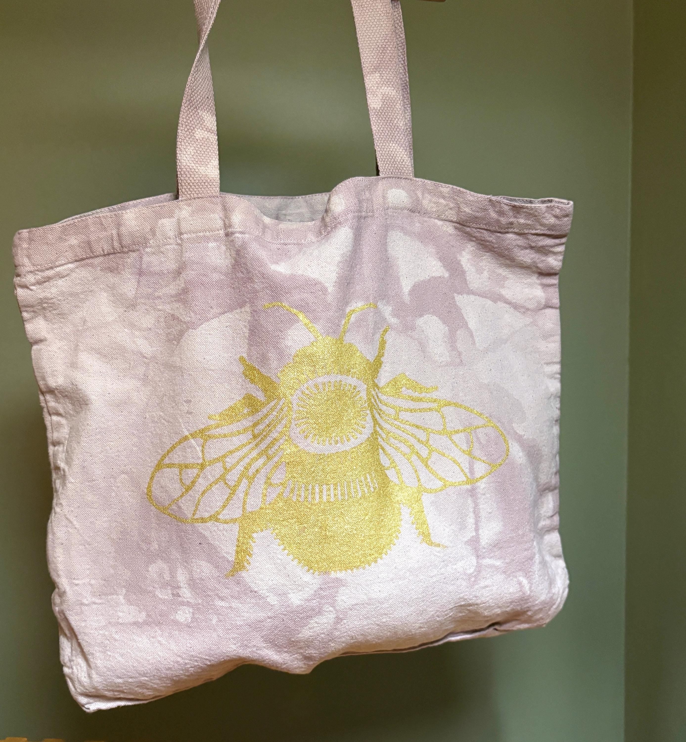 Gold Bee Large Purple  Tote.   Hand-dyed with Marigolds, Iron Water, and a synthetic dye wash.