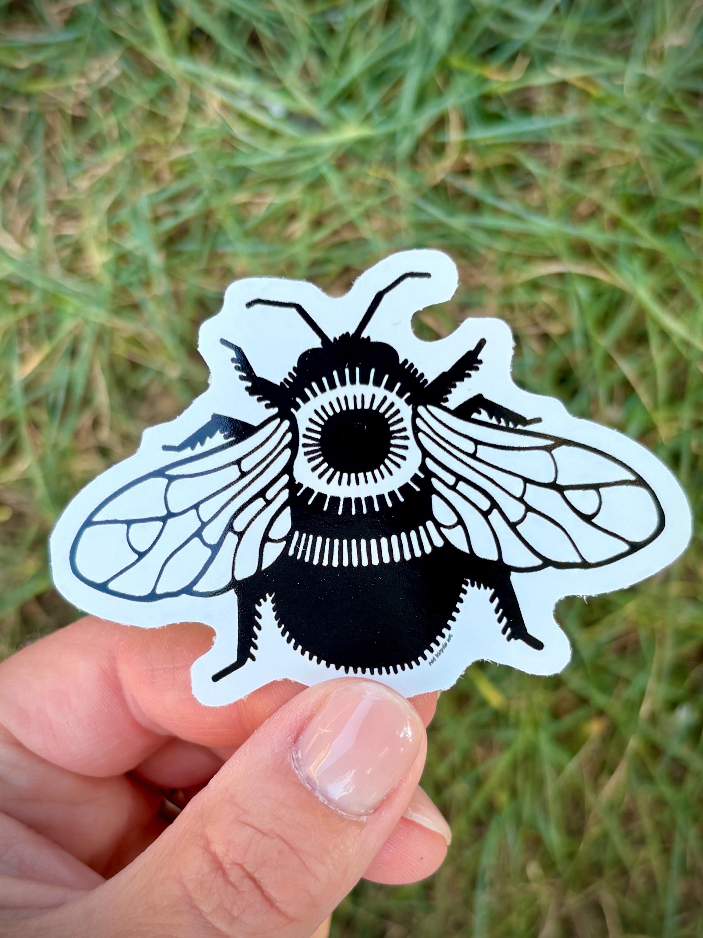 Black and White Bumblebee Glossy Vinyl Sticker