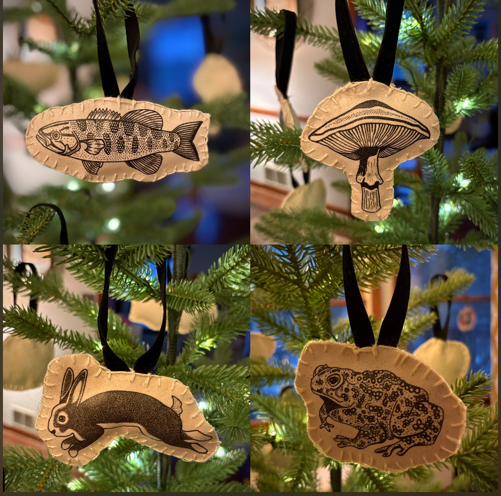 Foresty Illustrated Canvas Hand-Sewn Ornaments