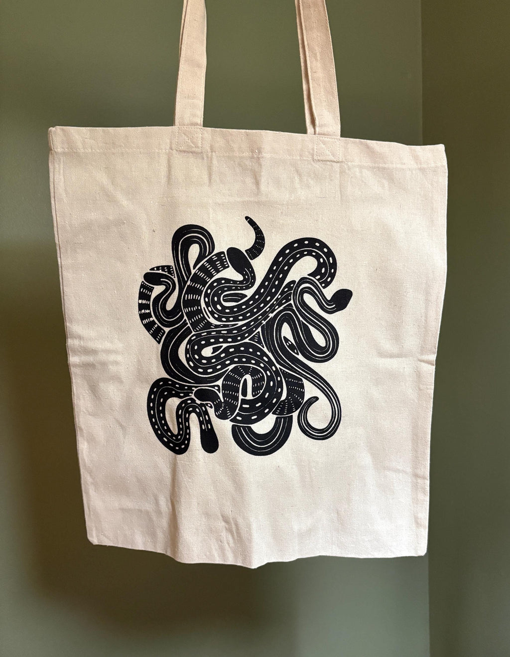 Handmade Snake Doodle Tote Bag, Recycled Cotton