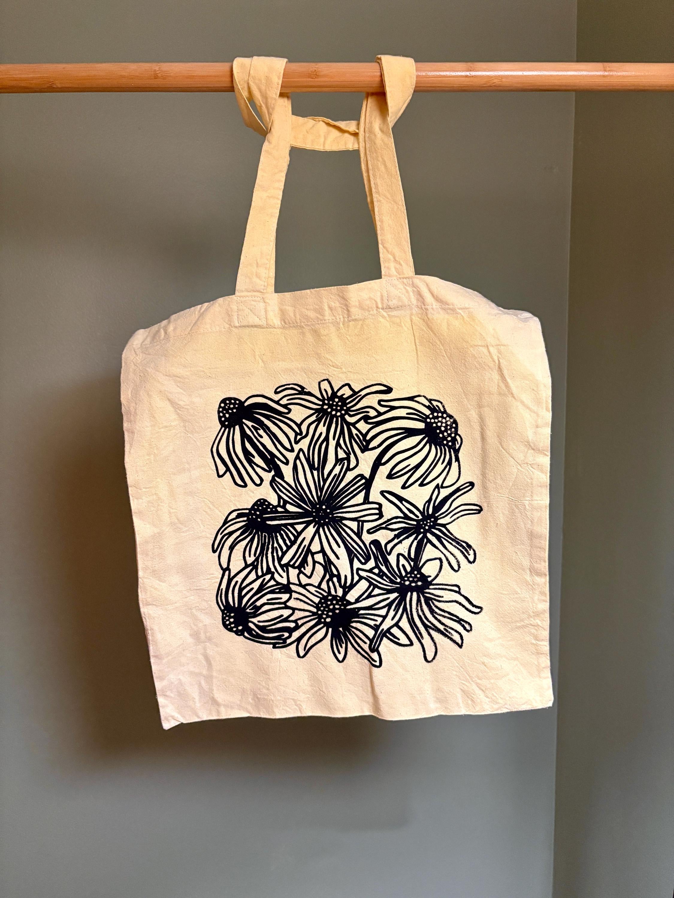 Coneflower and Rudbeckia Tote.  Hand-dyed with Marigolds.