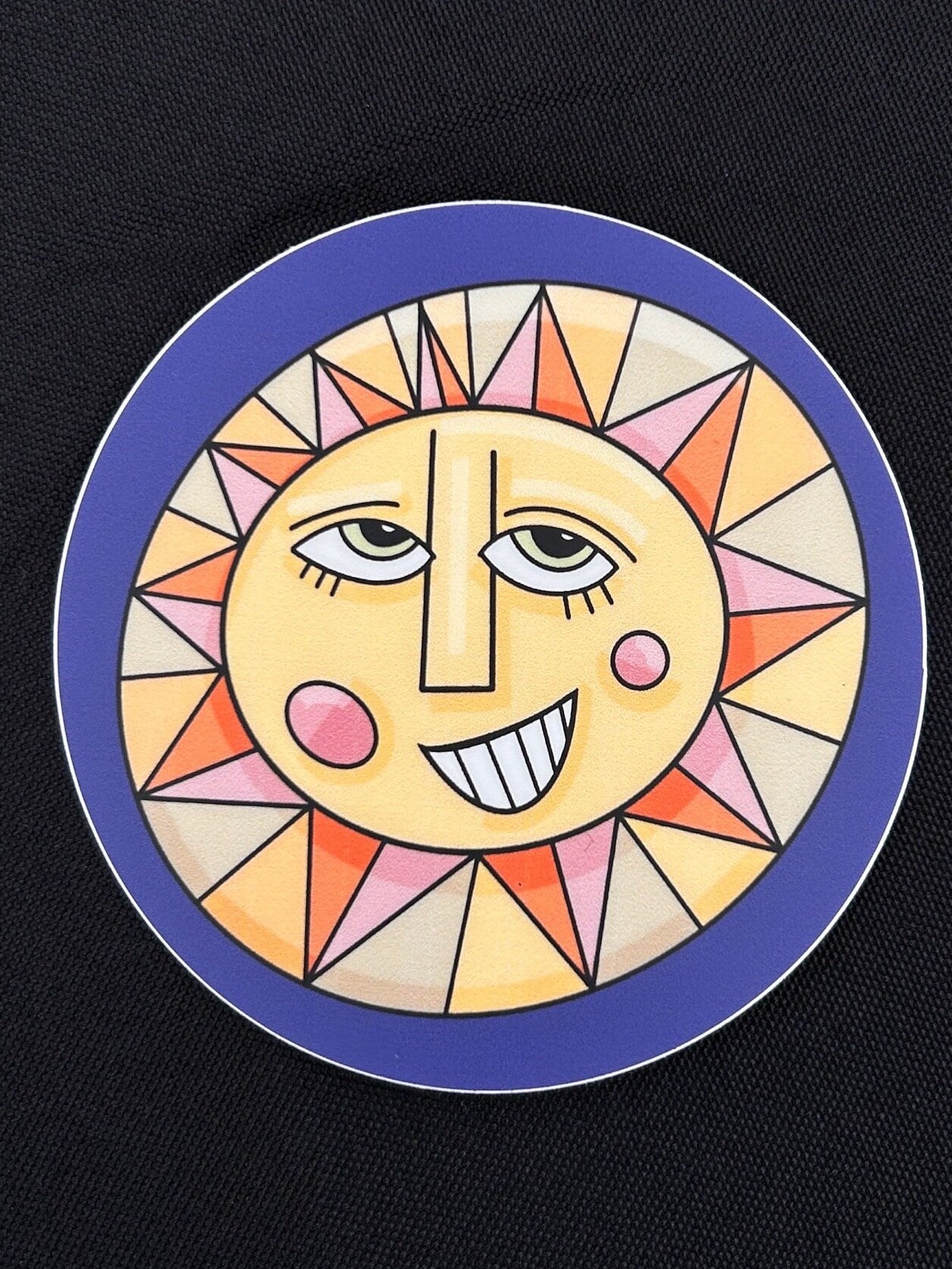 Smiling Sun Sticker: Muted Colors, Waterproof Vinyl Decal